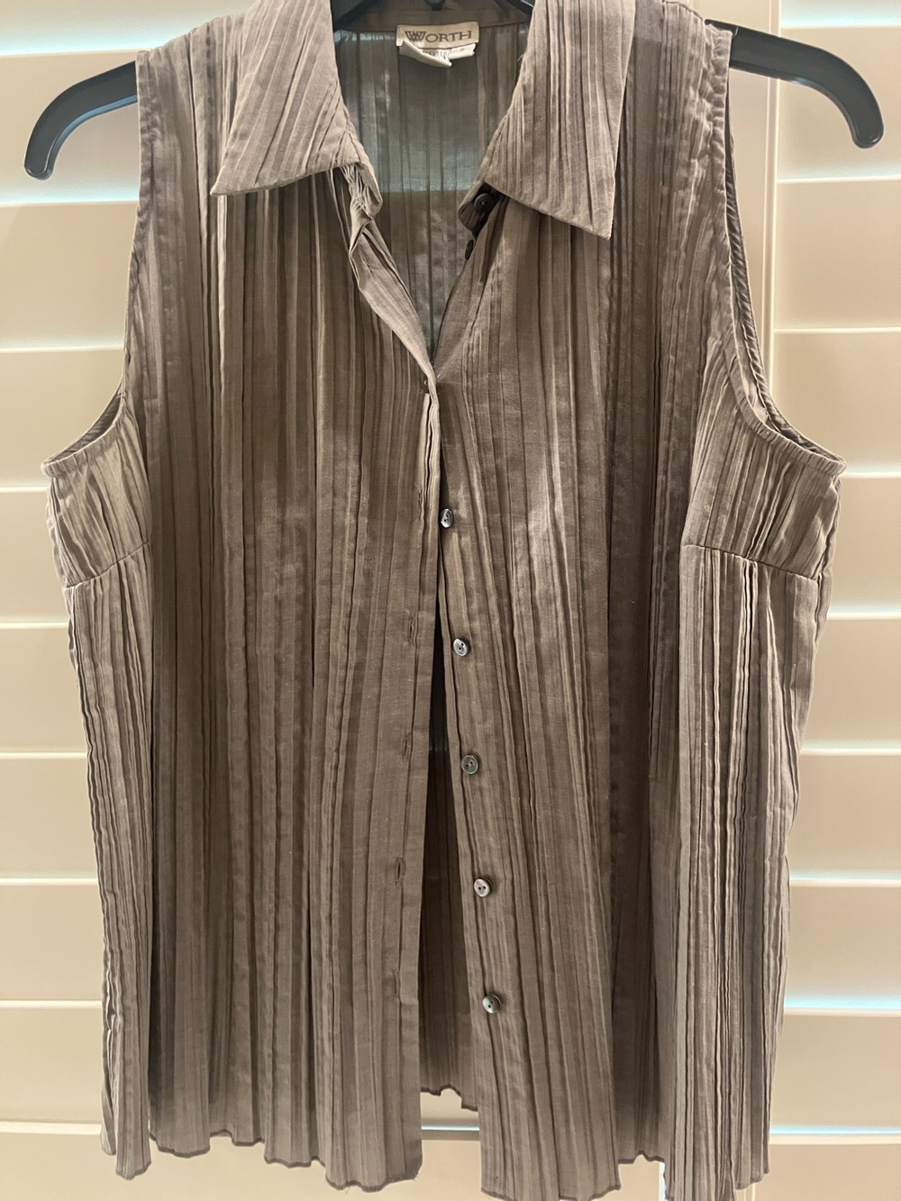 Worth Women’s  Sleeveless Pleated Button-Front Shirt - Taupe Brown